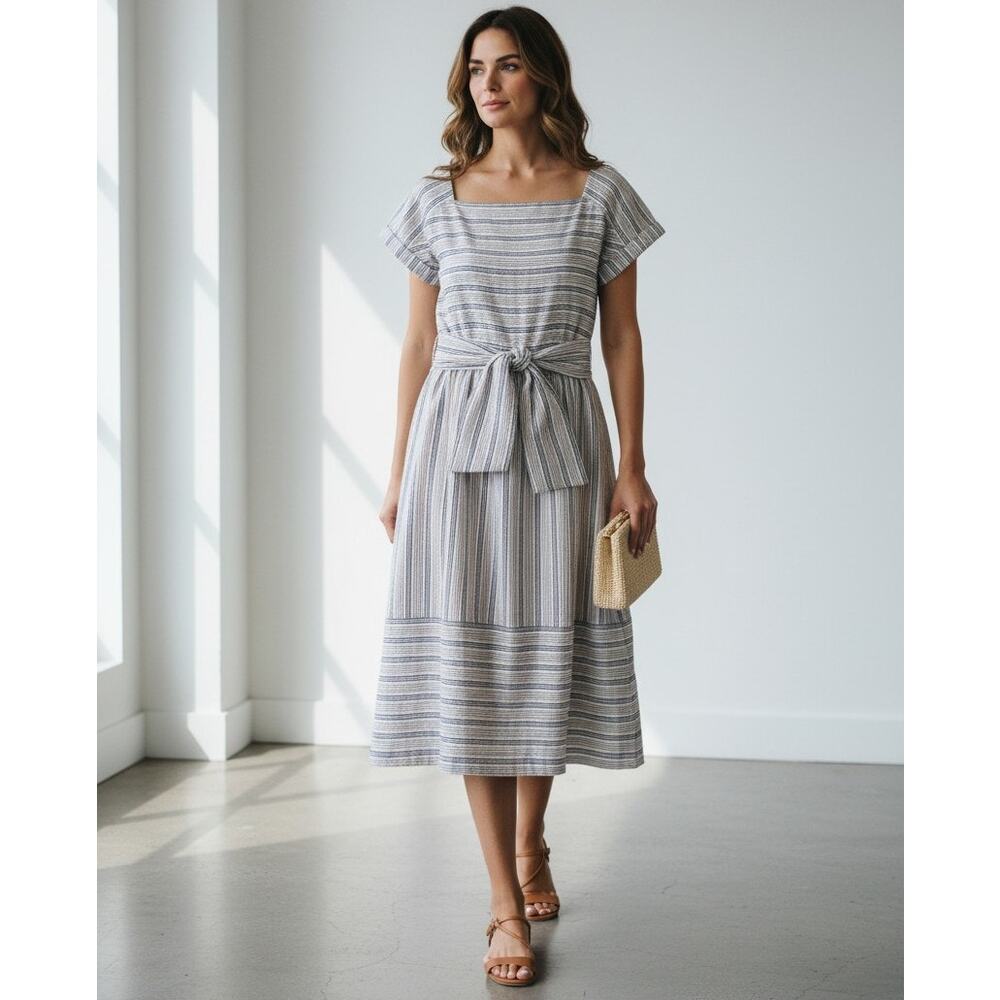 Gal Meets Glam Tanya Seersucker Striped Midi Dress Size 10